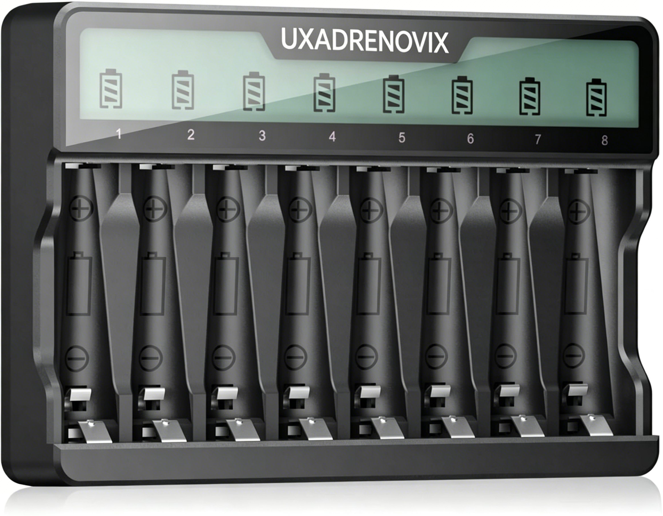 UXADRENOVIX Battery Charger, Batteries for AA AAA NI-MH NI-CD Batteries 8 Charging Place with LCD Display Charger, Universal Mignon AA Micro AAA Battery Charger